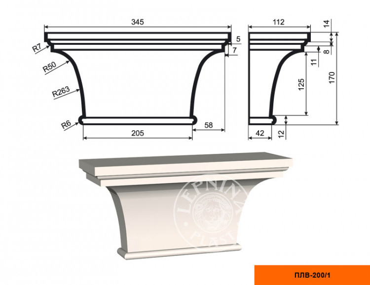 Капитель пилястры Lepninaplast ПЛВ-200/1